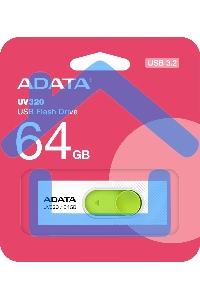 Флешка USB ADATA UV320 (AUV320-64G-RWHGN), 64 Gb, USB 3.2 Gen1, R/W 100/30, белый/зеленый