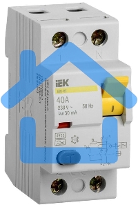 Выключатель дифференциального тока (УЗО) 2п 40А 30мА тип AC ВД1-63 ИЭК MDV10-2-040-030