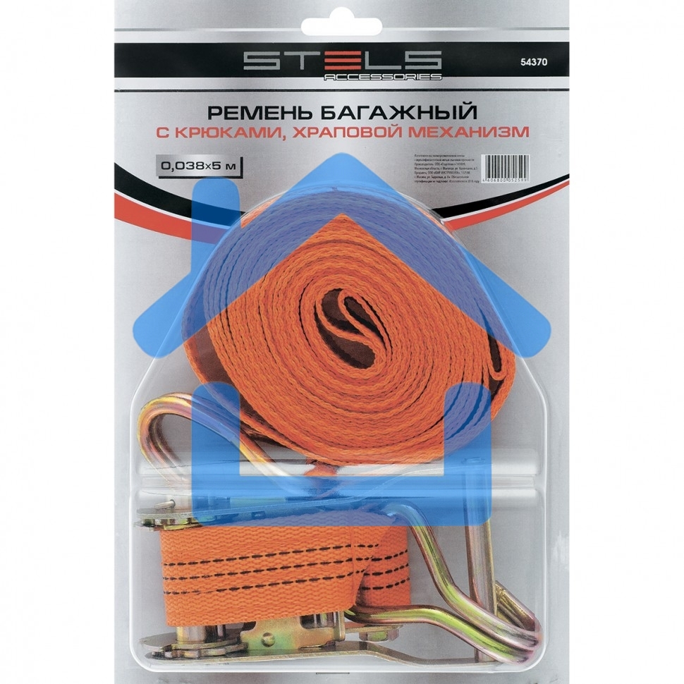 Ремень багажный с крюками, 8x0.038м, храповый механизм Stels