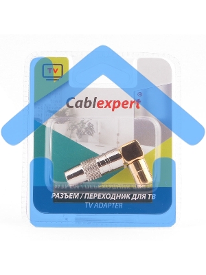 Разъем Cablexpert TVPL-08,TV (мама) позолоченный, латунь OD8.5, 90 градусов, блистер