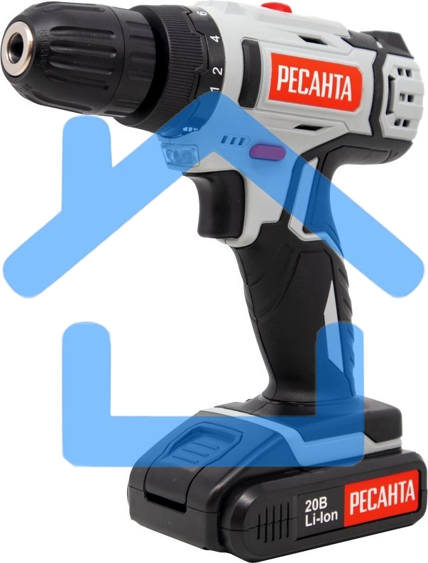 Дрель-шуруповерт Ресанта ДА-20-2ЛК 75/14/11, Аккумуляторная, 20В, 2 АКБ, Кейс
