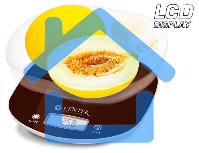 Весы кухонные Centek CT-2456 (шоколад) электр., max 7кг(!!!), шаг 1г, большая съемная чаша, дисплей