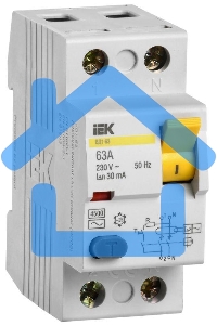 Выключатель дифференциального тока (УЗО) Iek MDV10-2-063-030 ВД1-63 2Р 63А 30мА ИЭК