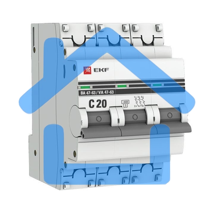 Автоматический выключатель EKF mcb4763-3-20C-pro 3P 20А (C) 4,5kA ВА 47-63 EKF PROxima