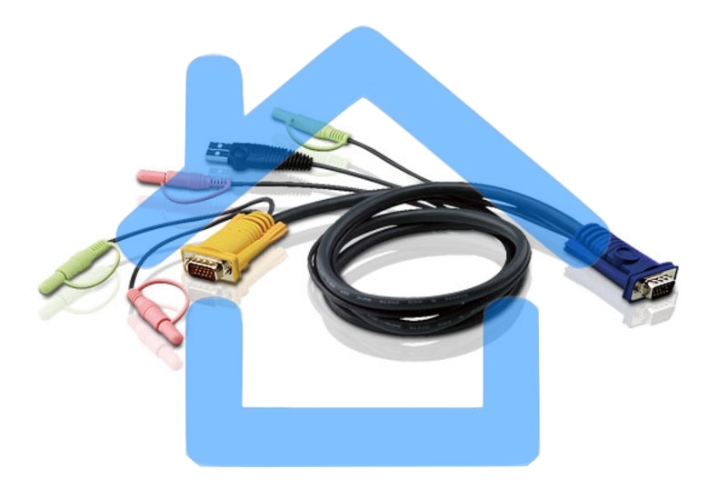 Кабель ATEN KVM Cable 2L-5303U Кабель для KVM: USB(Am)+DB15(m)+2*Audio (PC) -на- SPHD15(m)+2*Audio (KVM), 3м