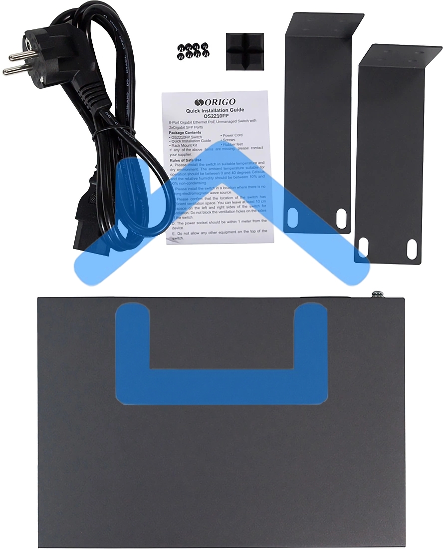 Неуправляемый PoE-коммутатор ORIGO Unmanaged Switch 8x1000Base-T PoE, 2x1000Base-X SFP, PoE Budget 120W, 19