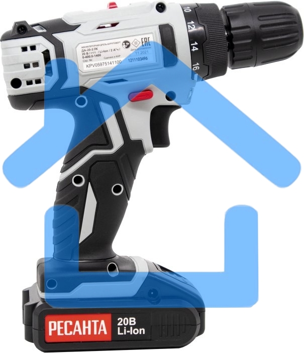 Дрель-шуруповерт Ресанта ДА-20-2ЛК 75/14/11, Аккумуляторная, 20В, 2 АКБ, Кейс