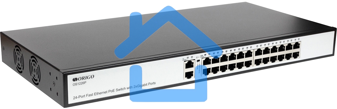 Неуправляемый PoE-коммутатор ORIGO OS1226P/285W/A1A 24x100Base-TX PoE+, 2x1000Base-T, PoE-бюджет 285 Вт, корпус металл