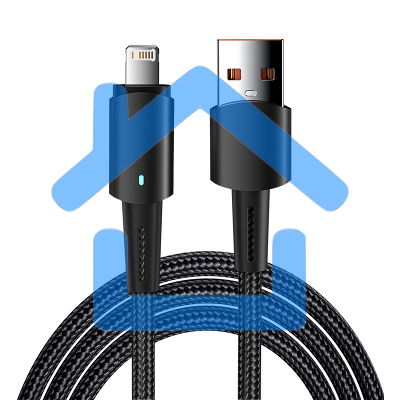 Кабель USB-A – Lightning для Apple, 2,4А, 1м, в черной нейлоновой оплетке, со световой индикацией Rexant