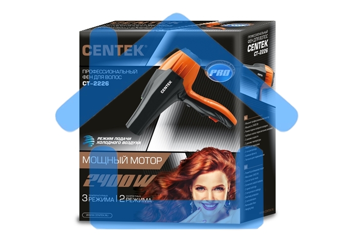 Фен Centek CT-2226 Professional (черн/оранж) 2200Вт, мощный AC мотор, 5 режимов, 2 концентратора