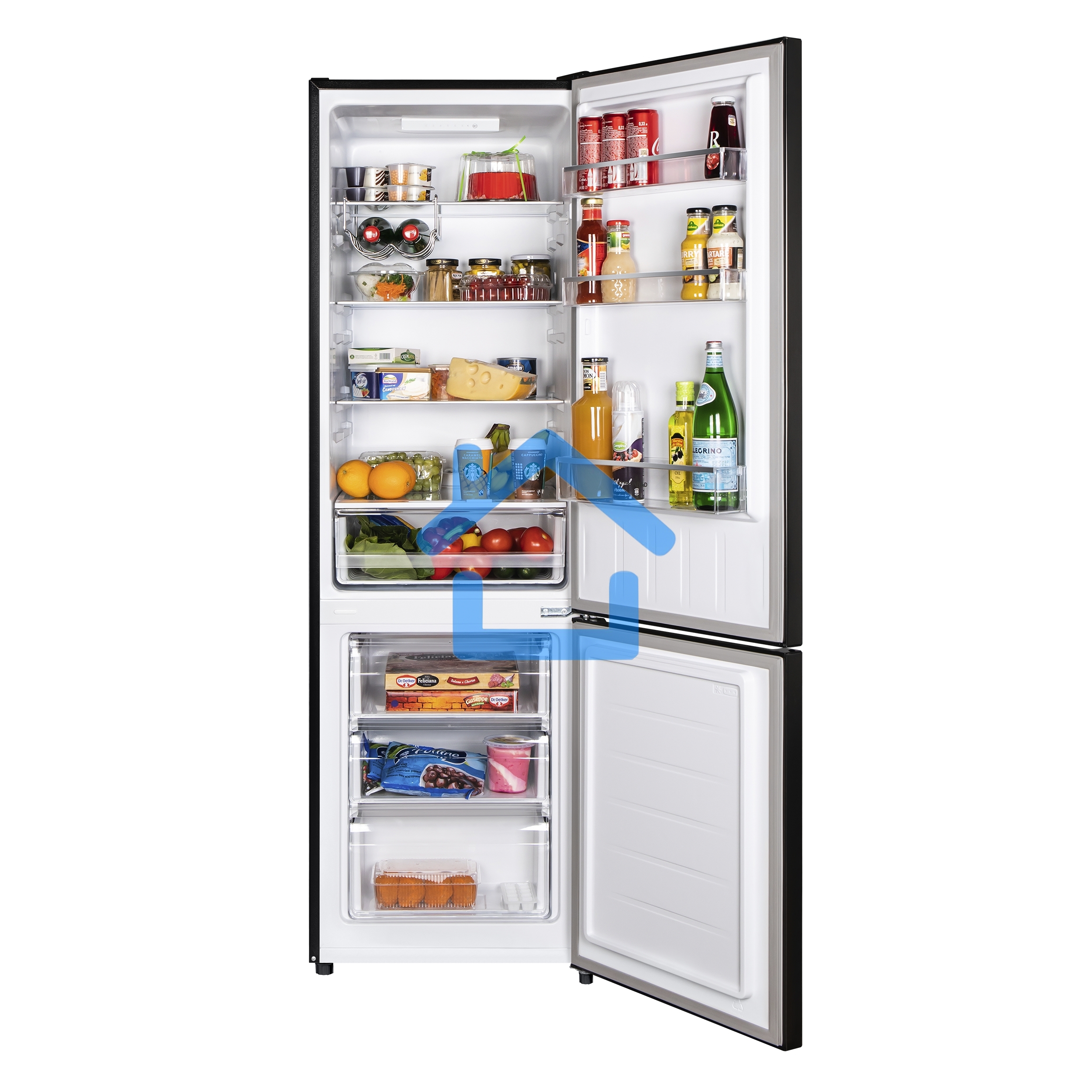 Холодильник Maunfeld MFF176SFSB черный двухкамерный 188/75л морозилка снизу, ручная разморозка