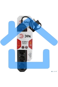 Сетевой фильтр USF-5es-5m-B черный с заземл, 3x0,75мм2, с выкл, 5гн, 5м (20/500) Б0019737 ЭРА