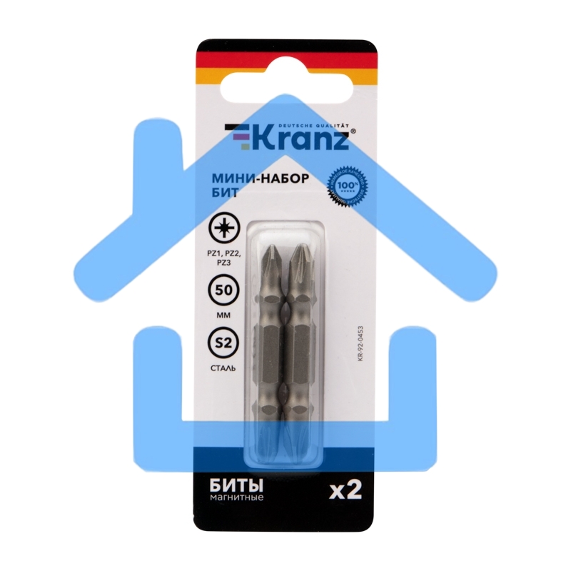 Мини-набор бит KRANZ PZ2xPZ2, PZ1xPZ3-50 мм (2 шт./уп.)