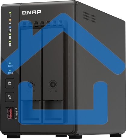 SMB QNAP TS-253E-8G NAS, 2-tray w/o HDD. 2xHDMI-port. 4-core Celeron J6412 2-2.6 GHz, 8Gb DDR, 2x2.5Gb LAN, 2 x M.2 2280 PCIe Gen 3 x2, 2x USB 3.2 Gen 2 (10Gbps) Port, 2x USB 2.0 port