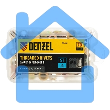 Заклепки резьбовые Denzel стальные, оцинкованные, М6, пластиковый кейс, 70 шт.