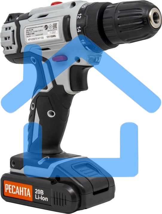 Дрель-шуруповерт Ресанта ДА-20-2ЛК 75/14/11, Аккумуляторная, 20В, 2 АКБ, Кейс