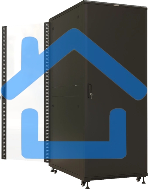 Шкаф серверный Hyperline (TTbR-4281-AS-RAL9004) напольный 42U 800x1000мм пер.дв.стекл задн.дв.спл.стал.лист 4 бок.пан. 1000кг черный 910мм 140.8кг 2055мм IP20 сталь