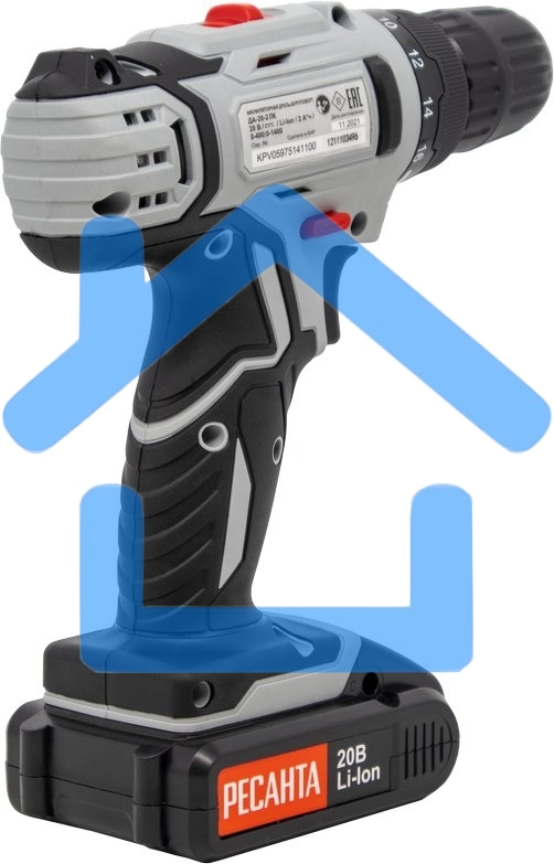 Дрель-шуруповерт Ресанта ДА-20-2ЛК 75/14/11, Аккумуляторная, 20В, 2 АКБ, Кейс