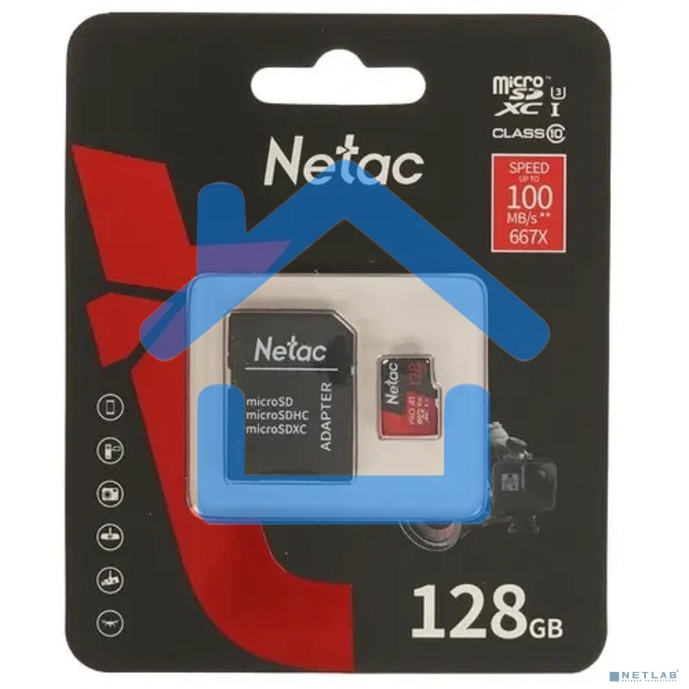Флеш карта MicroSD card Netac P500 Extreme Pro 128Gb, retail version w/SD adapter