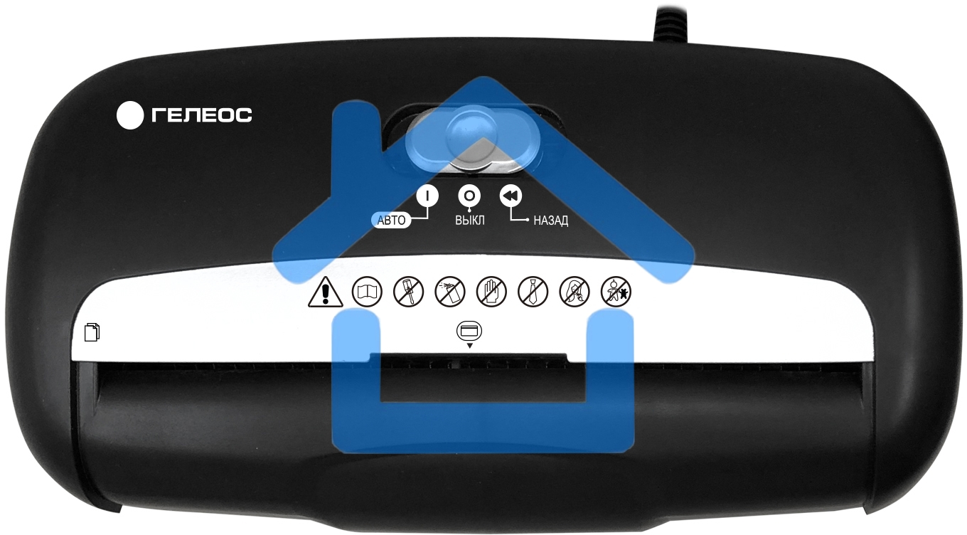 Уничтожитель документов ГЕЛЕОС УД10-2, DIN P-2 (2 ур-нь секр.), полоса 5,8мм, 8 лист (70г/м2), пл.карты/скобы, 10 литров