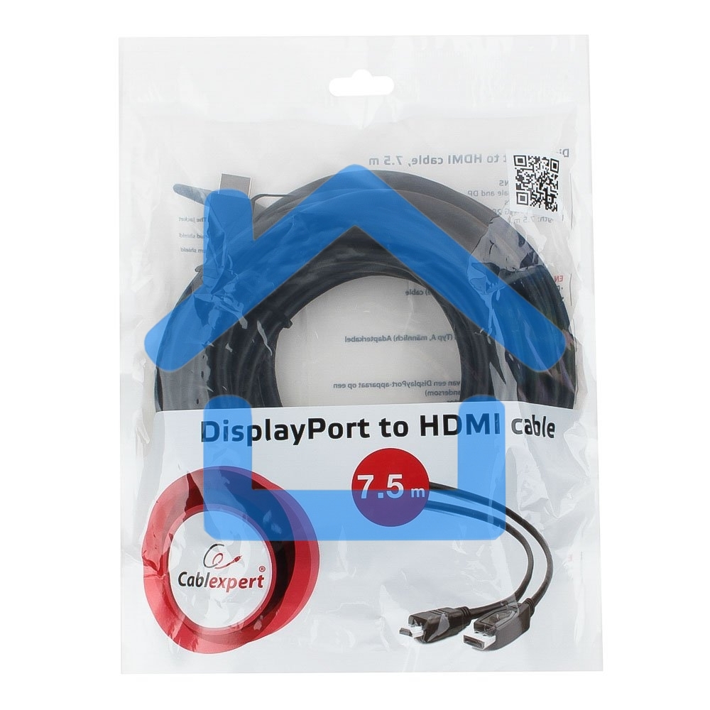 Кабель Cablexpert DisplayPort->HDMI, 7.5м, 20M/19M, черный, экран, пакет 