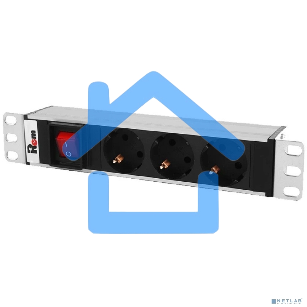 Блок розеток ЦМО Rem-10 без шнура с выкл., 3 Schuko, вход IEC 60320 C14, 10A, алюм., 10