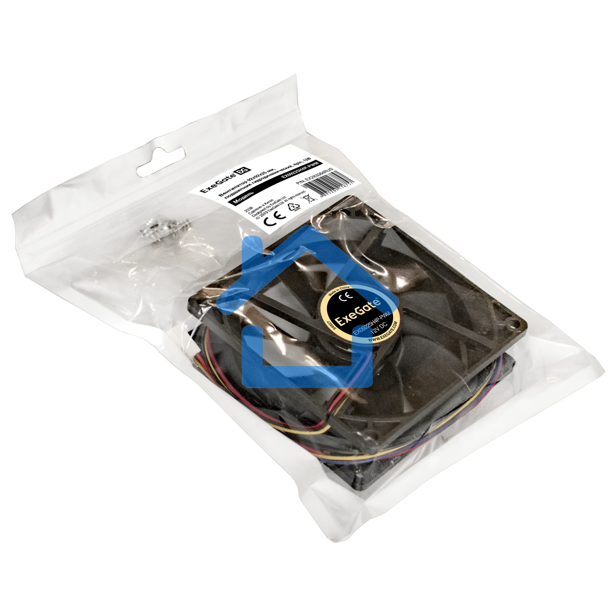 Вентилятор для корпуса ExeGate E09225H4P-PWM черный, 92 мм, 2000 об/мин, 26 дБ, 4 pin