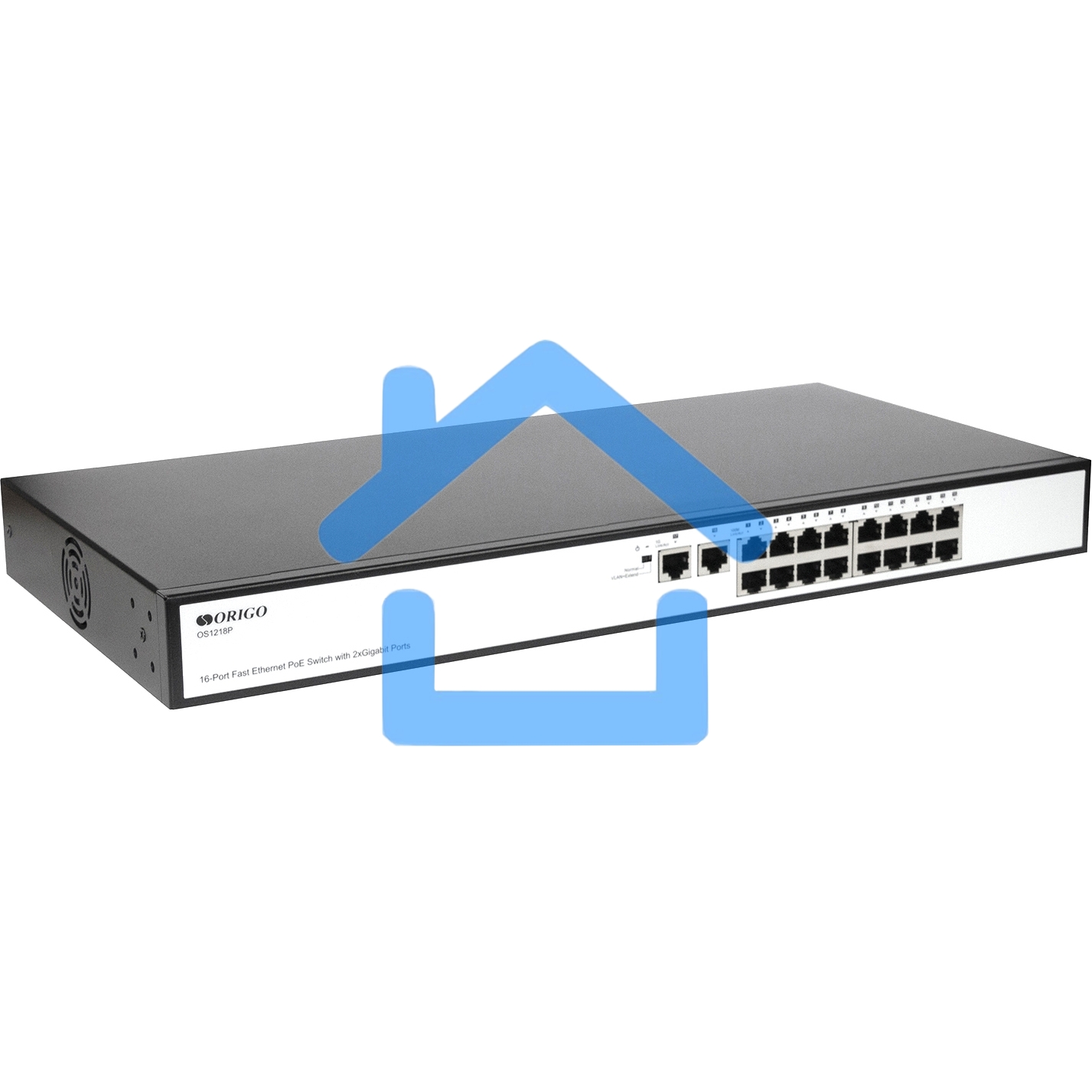 Неуправляемый PoE-коммутатор ORIGO OS1218P/190W/A1A 16x100Base-TX PoE+, 2x1000Base-T, PoE-бюджет 190 Вт, корпус металл