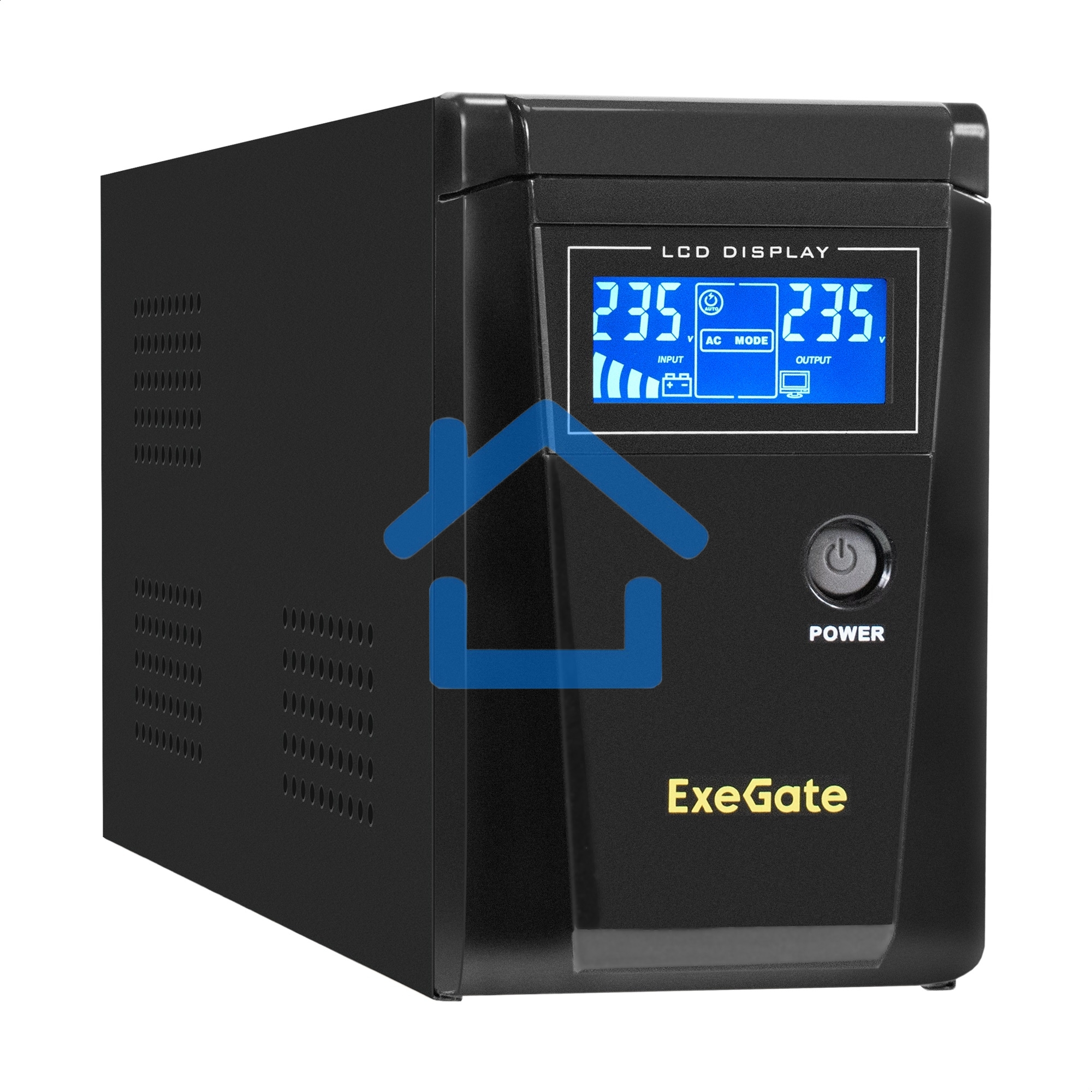 Источник бесперебойного питания (инвертор, синус, для котла) ExeGate SineTower SZ-600.LCD.AVR.1SH <600VA/360W, чистый синусоида, LCD дисплей, AVR, 1*Schuko, линейно-интерактивный, внешняя батарея 12В до 200Ач, Black>