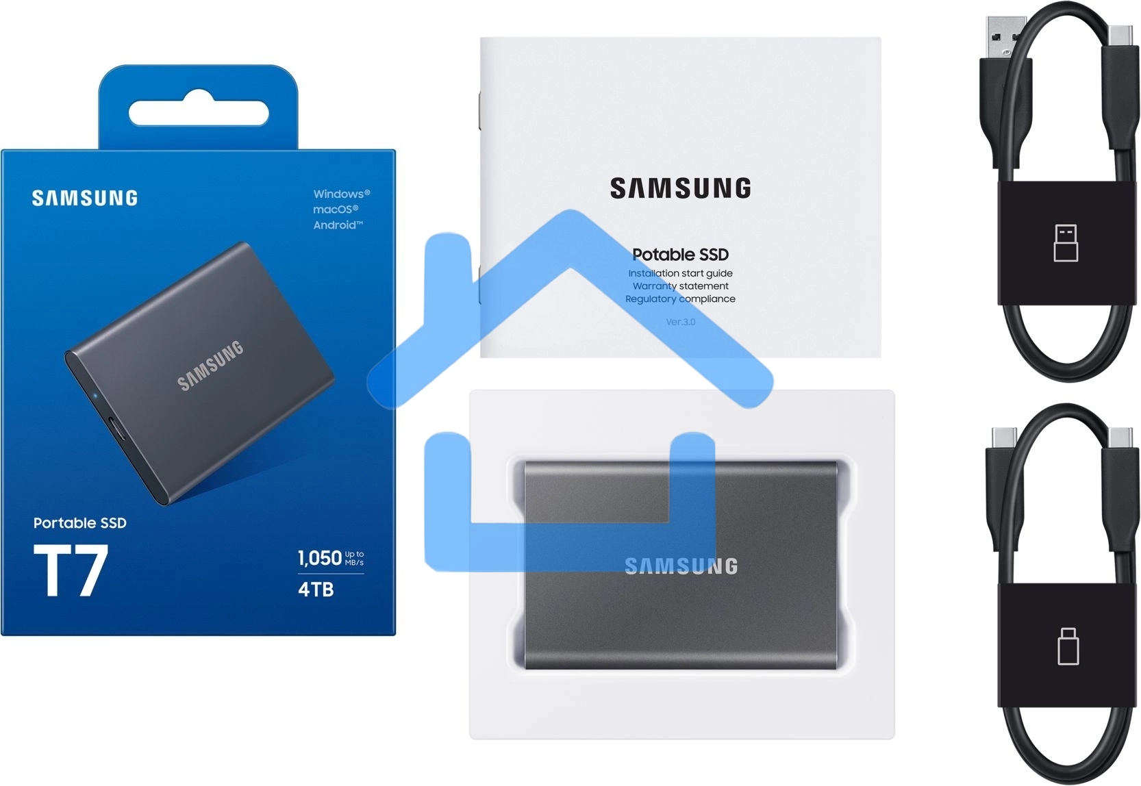 Твердотельный диск Samsung T7 Shield MU-PC2T0K серый титан, 4TB 3D NAND TLC, USB 3.2 Type-C R/W - 1050/1000 MB/s