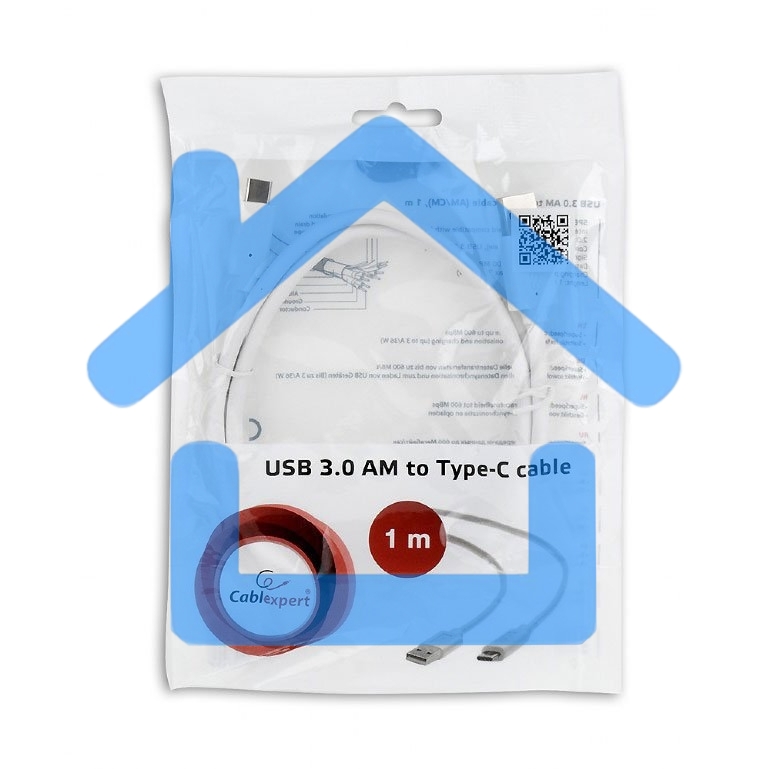Кабель USB Cablexpert CCP-USB3-AMCM-1M-W, USB3.0 AM/USB Type-C, 1м, белый, пакет