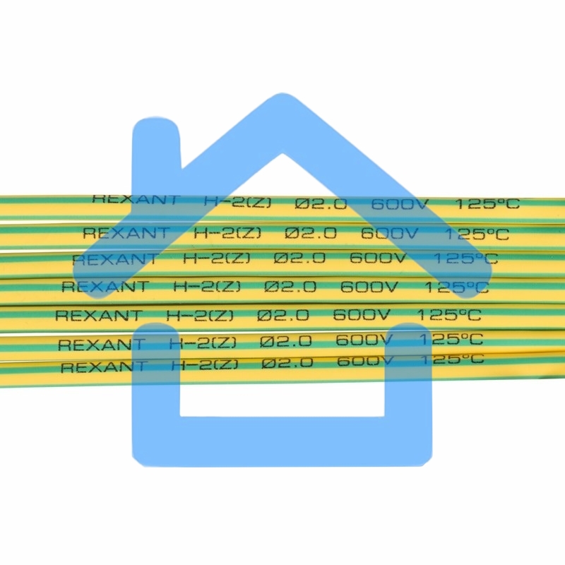 Термоусаживаемая трубка Rexant 2,0/1,0 мм, желто-зеленая, упаковка 50 шт. по 1 м