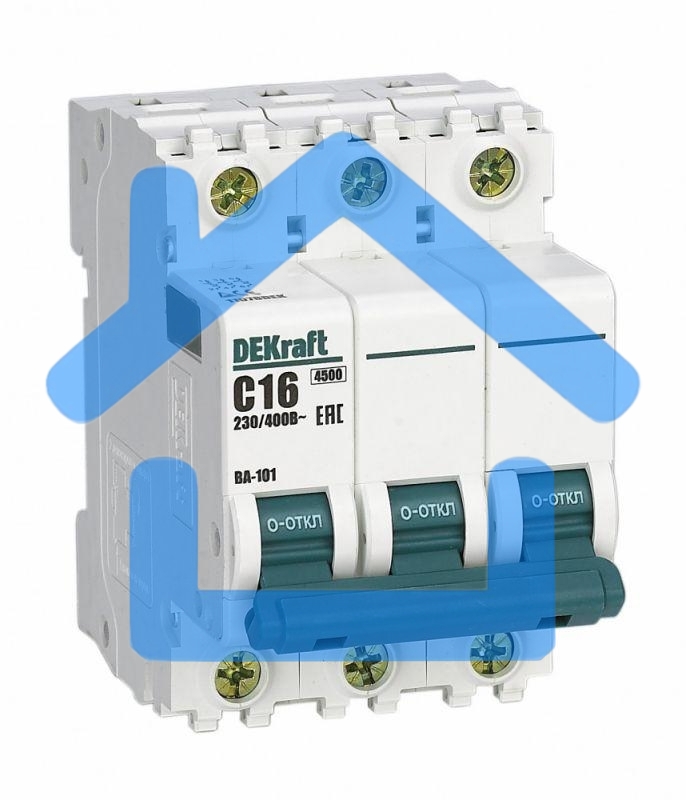 Выключатель автоматический трехполюсный ВА-101 20А D 4,5кА 11127DEK DEKraft