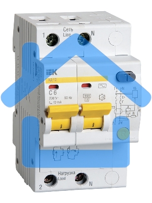 Выключатель автоматический дифференциального тока 2п C 6А 10мА тип AC 4.5кА АД-12 ИЭК MAD10-2-006-C-010