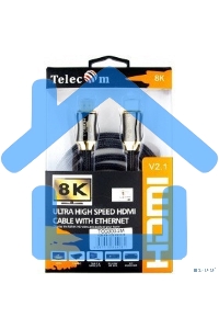 Кабель HDMI 19M/M,ver. 2.1, 8K@60 Hz 2m метал разъемы, нейлоновая оплетка Telecom <TCG300-2M>