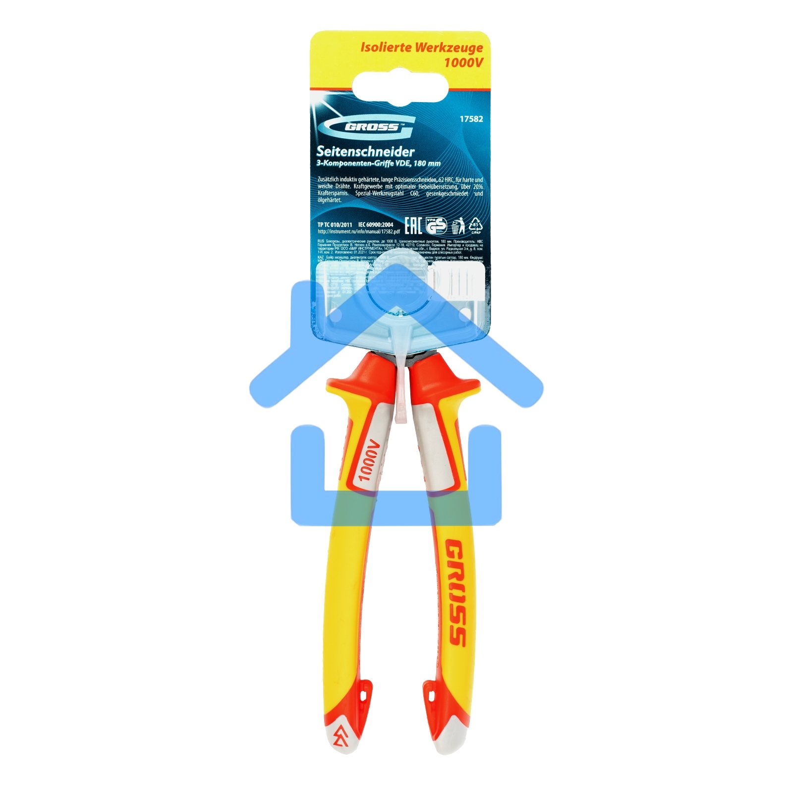 Бокорезы GROSS 17582 диэлектрические рукоятки до 1000в трехкомпонентные рукоятки 180мм