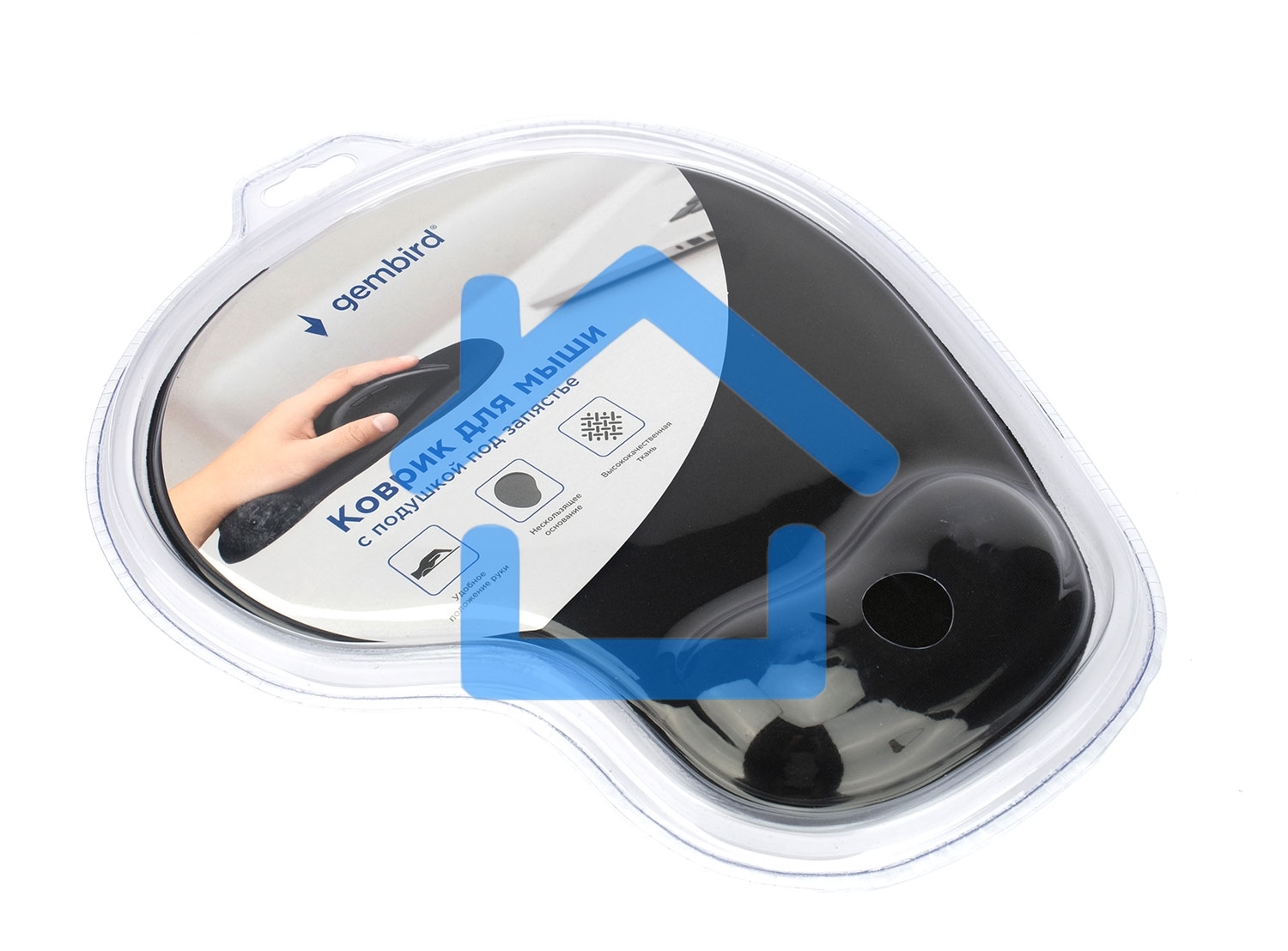 Коврик для мыши с подушкой под запястье Gembird MP-WR-BLACK, черный, 225х195х5мм, ткань/резина, блистер