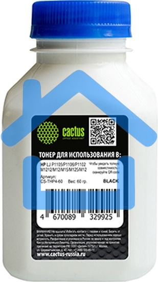 Тонер Cactus CS-THP4-60 черный флакон 60гр. для принтера HP LJ P1005/P1006/P1100/P1102
