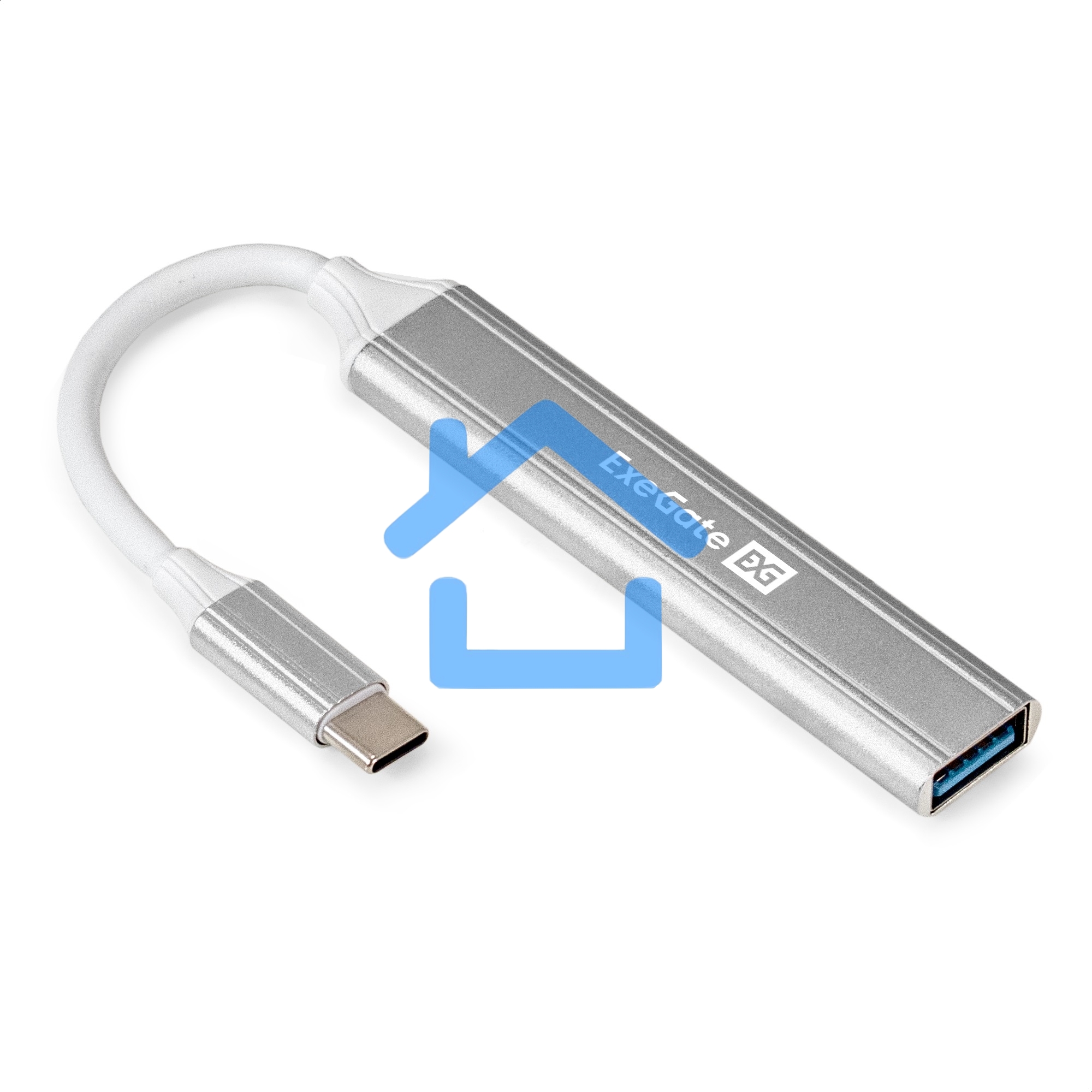 USB-Хаб (концентратор) 4-в-1 ExeGate DUB-3213C (кабель-адаптер USB3.0 Type-C --> 3xUSB2.0, 1xUSB3.0, Plug&Play, серебристый)