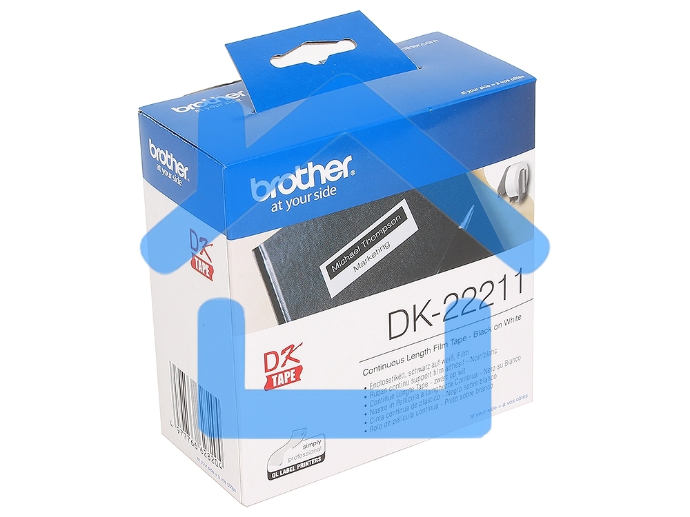 Пленочная клеящаяся лента Brother DK22211 29 мм x 15.24 м, черный шрифт, белый фон