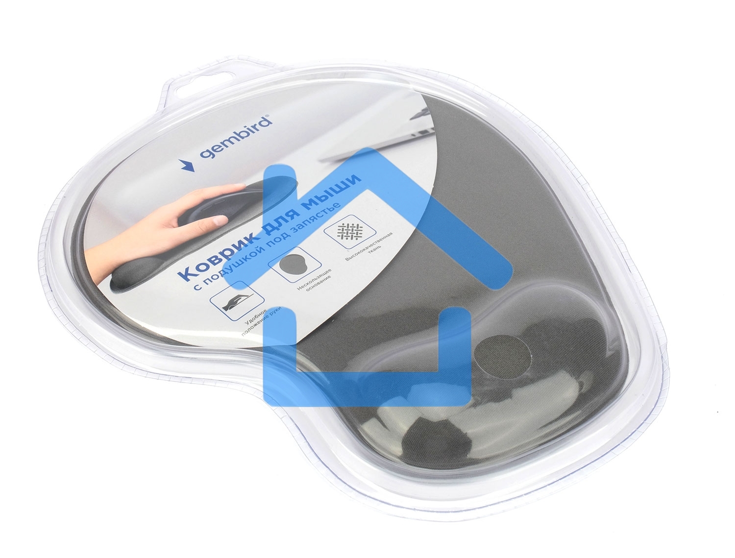 Коврик для мыши с подушкой под запястье Gembird MP-WR-GRAY, серый, 225х195х5мм, ткань/резина, блистер
