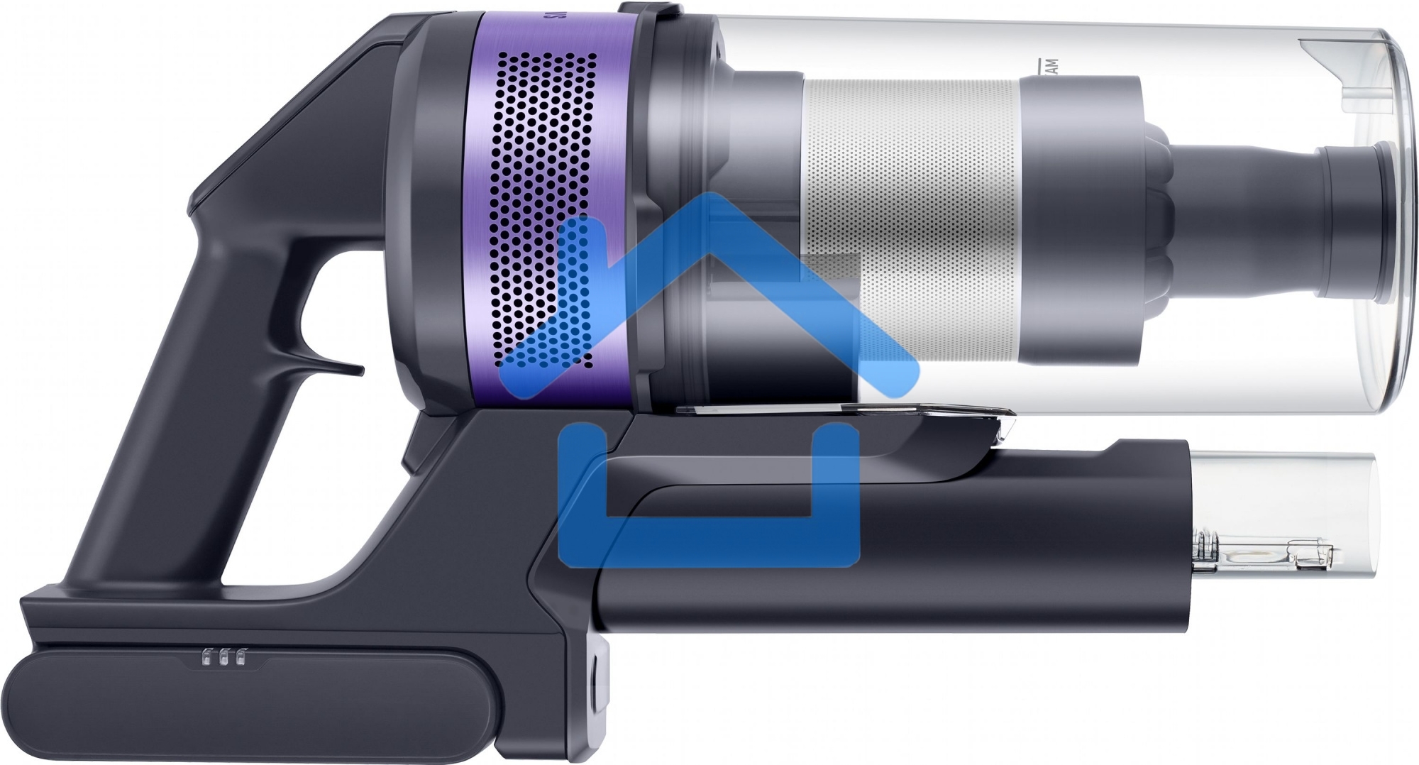 Пылесос вертикальный Samsung VS15A6031R4/EV фиолетовый/черный, питание от аккумулятора, 150 Вт, уборка сухая, пылесборник 0.8 л, работа от АКБ max 40 мин.