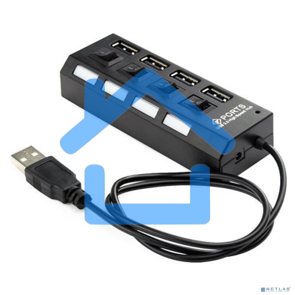 Концентратор USB 2.0 Gembird UHB-243-AD с подсветкой и выключателем, 4 порта, блистер