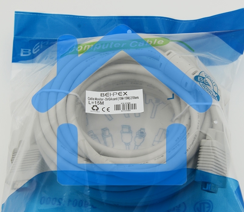 Кабель VGA DB15 (m)/DB15 (m) 15м феррит.кольца