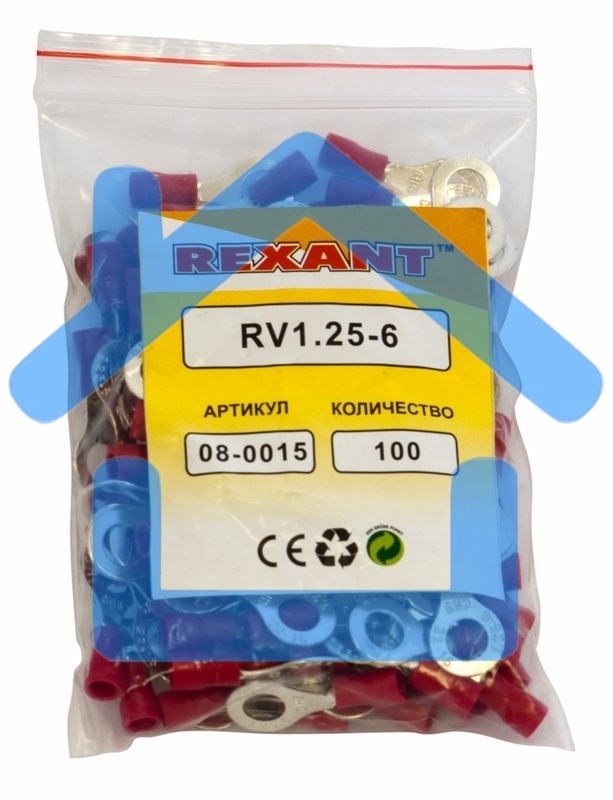 Наконечник кольцевой изолированный ø 6.5 мм 0.5-1.5 мм² (НКи 1.5-6/НКи 1,25-6) красный Rexant