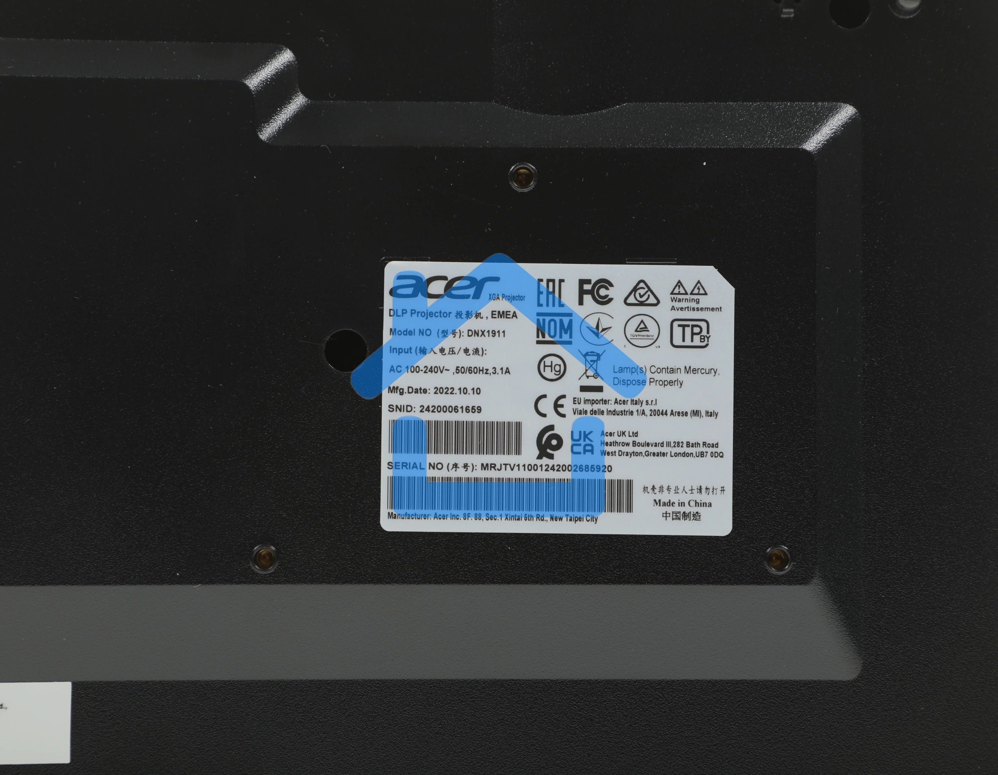 Проектор Acer X1228i, DLP 3D, XGA, 4500Lm, 20000/1, HDMI, Wifi, 2.7kg, Euro Power EMEA