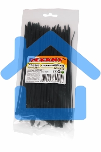 Хомут-стяжка кабельная нейлоновая Rexant 200 x7,6 мм, черная, упаковка 100 шт.