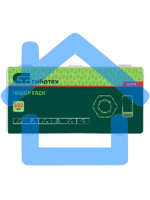 Набор гаек СИБРТЕХ М3, М4, М5, М6, М8, М10, 600 предм. СИБРТЕХ 47615