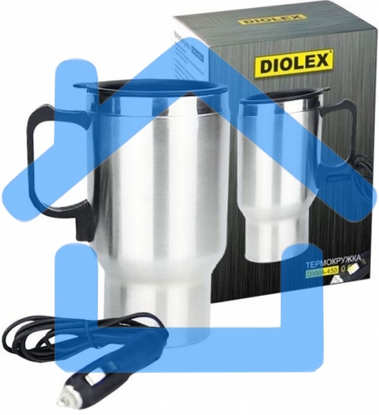 Термокружка Diolex DXMA-450-1 450 мл, c прикуривателем, нержавеющая сталь, пластик