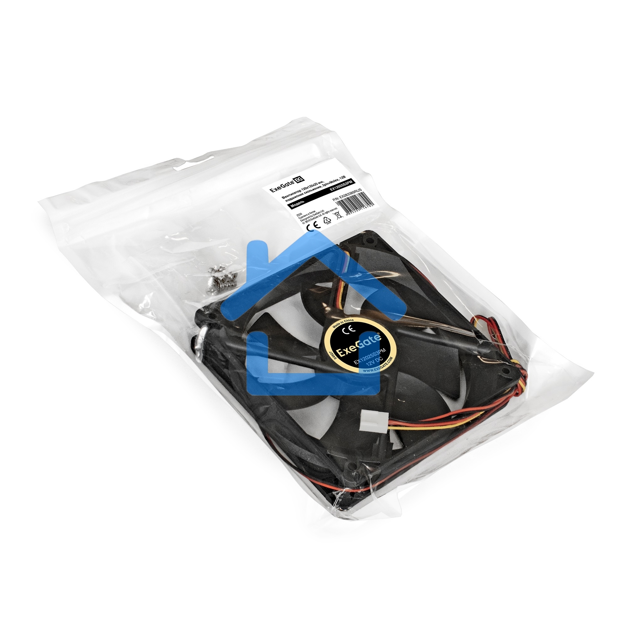 Вентилятор для корпуса ExeGate EX12025S3PM черный, 120 мм, 1500 об/мин, 24 дБ, 3 pin